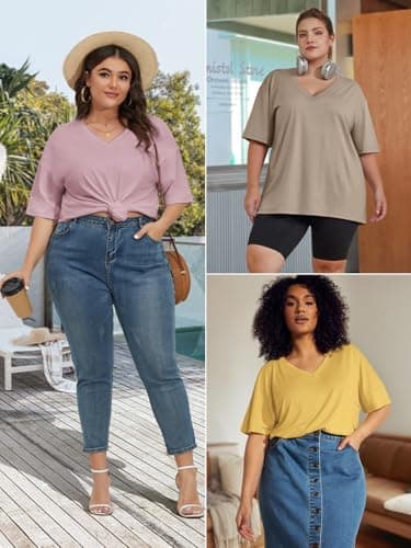 ATHMILE Womens Summer Oversized Shirts V Neck Plus Size Spring Workout Tops Beach Vacation 2025 Gym Clothes Gray Green - Image 4