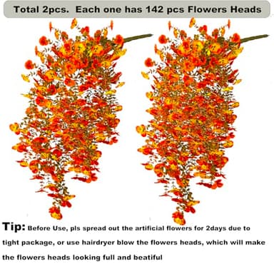 TSTWETO Artificial Fake Mums Flowers Plants for Outdoors, 2 PCS Artificial Hanging Silk Flowers Faux Pansies UV Resistant Look Real for Outside Porch Planter Home Decor - Image 2