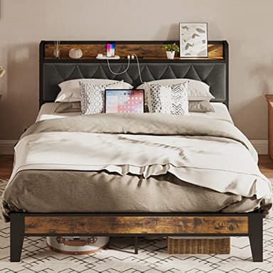 ANCTOR Full Size Bed Frame, Storage Headboard with Outlets, Easy to Install, Sturdy and Stable, No Noise, No Box Springs Needed - Perfect for a Good Night's Sleep - Image 1