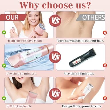 Bikini Trimmer for Women 2in1 High Power Epilators Hair Removal Waterproof Electric Razors Women's Electric Razor Pubic Hair Trimmer Shaver for Women for Ladies Pubic, Face, Underarms, Legs (Pink) - Image 3