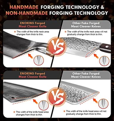 ENOKING Cleaver Knife, 7.5 Inch Hand Forged Meat Cleaver Heavy Duty Bone Chopper German High Carbon Stainless Steel Butcher Knife with Full Tang Handle for Home Kitchen and Restaurant, Ultra Sharp - Image 3