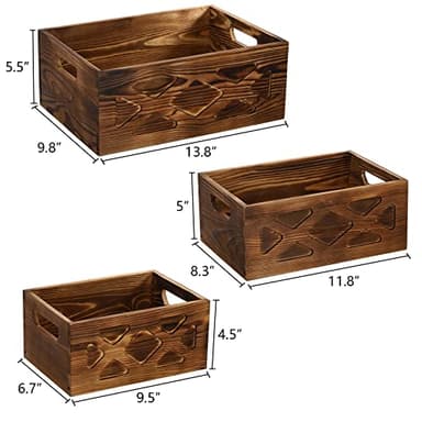 Fasmov 3 Pack Wood Nesting Storage Crates with Handle, Wood Crates Rustic Decorative Wooden Crates Nesting Storage Container Box Decorative Basket Bins for Fruit Vegetable Laundry Farmhouse, 3 Sizes - Image 2