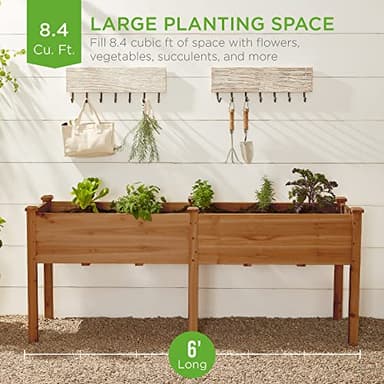 Best Choice Products 72x24x30in Raised Garden Bed, Elevated Wood Planter Box Stand for Backyard, Patio, Balcony w/Divider Panel, 6 Legs, 300lb Capacity - Acorn Brown - Image 2
