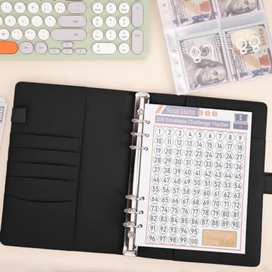 Ndsox 100 Envelopes Money Saving Challenge Binder, A5 Budget Binder with Cash Envelopes, Savings Challenges Book to Save $5,050, 10,000, 500, Budget Planner for Budgeting Planner Saving Money, Black - Image 2