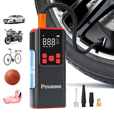 Tire Inflator Portable Air Compressor Povasee 150PSI Portable Air Pump for Tires Cordless Car Tire Inflator with LCD Display,Flashlight, 2X Tire Pump Faster suit for Cars Bikes Motorcycle Ball - Image 1