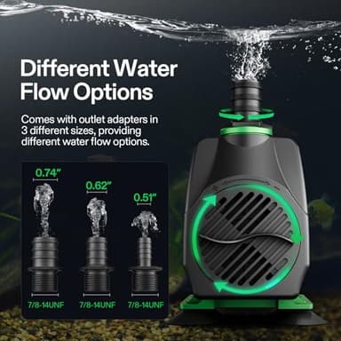 VIVOSUN 800GPH Submersible Pump(3000L/H, 24W), Ultra Quiet Water Fountain Pump with 10ft. High Lift with 6.5ft. Power Cord, 3 Nozzles for Fish Tank, Pond, Aquarium, Statuary, Hydroponics Green - Image 3