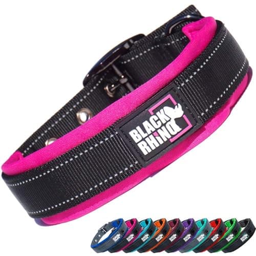 Black Rhino Dog Collars for Medium Dogs - Adjustable Reflective Heavy Duty Dog Collar with Ultra-Soft Neoprene Padding - Weatherproof, Durable, and Comfortable - Ideal for Active Dogs - Pink and Black - Image 1