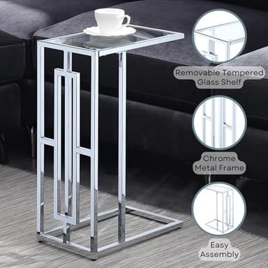 Convenience Concepts Town Square Chrome C End Table 15.75" - Contemporary C Couch Table, Modern Living Room Glass Side Table, Family Room Sliding End Table, Glass/Chrome - Image 4