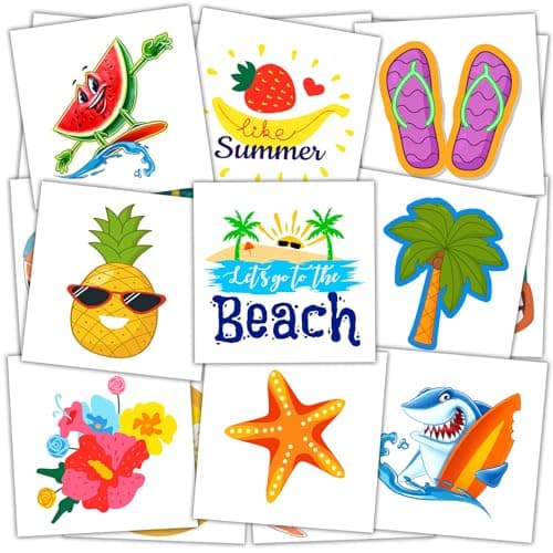 JCFIRE Summer Pool Beach Party Favors Kids Tattoos, 102 Styles Larger Tropical Hawaiian Luau Themed Temporary Tattoos for Kids Teens Adult, Waterproof Summer Stickers Party Decorations Supplies - Image 1