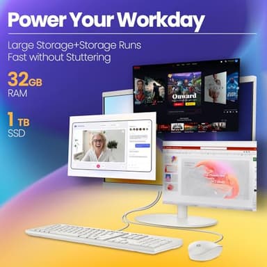 HP All-in-One Desktop Computer - 32GB RAM, 1TB SSD, 21.5" FHD Anti-Glare Display, Intel Celeron J4025, Wired KB & Mouse, Wi-Fi 6, for Students & Business, Windows 11 Pro, w/Accessories - Image 6