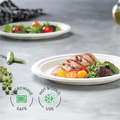 Stack Man 100% Compostable Paper Plates 9 Inch Heavy-Duty [125-Pack] Eco-Friendly White Bagasse Disposable Plates Made of Natural Sugarcane Fibers - 9" Biodegradable Plate (BPI-Certified) (PFAS-Free - Image 4