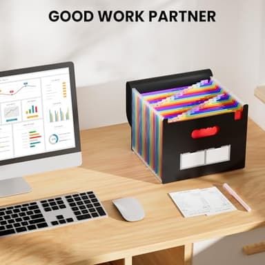 Sooez 24 Pockets Expanding File Folder with Blank Labels, According File Organizer with Expandable Cover, Desktop Accordion Folders Letter A4 Paper Document Storage Organizer, Black - Image 5