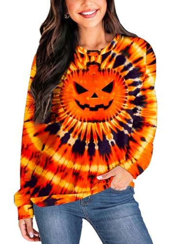 Deerose Women's Halloween Jack O Lantern Sweatshirt Long Sleeve Pumpkin Printed Tops Casual Funny Blouse L - Image 1