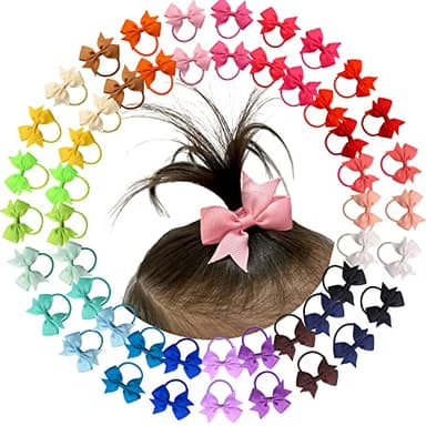 Baby Hair Ties with Bows,50pcs 2inch Baby Hair Bows Durable Rubber Bands Ponytail Holders Toddler Essential Hair Accessories for Infants Baby Girls in Pairs - Image 1