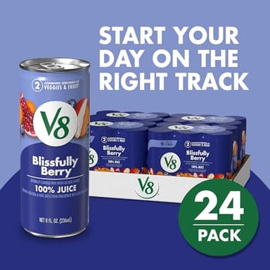 V8 Blissfully Berry 100% Fruit and Vegetable Juice, 8 fl oz Can (24 Pack) - Image 3