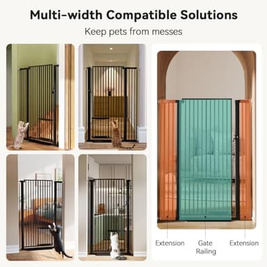 COMOMY 55.1" Extra Tall Pet Gate for Cats, 29.5-40.6" Extra Wide Cat Gate with Adjustable Cat Door, Pressure Mounted Easy Walk Through Pet Gate with Door for Stairs, Doorways, Kitchen(Black) - Image 5