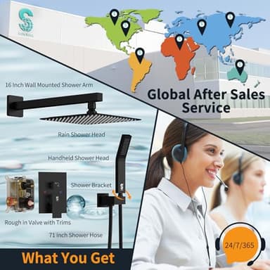 SR SUN RISE Black Square Rainfall Shower Head and Handle Set, Wall Mounted Shower Fixtures, Metal Shower Faucet Trim Repair Kits (With Shower Valve) - Image 7