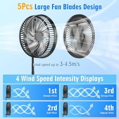 LIPETY Portable Foldable Rechargeable Oscillating Fan - 9" 7200mah Battery Operated USB C Small Fan Remote, Quiet Table Desk Fan Folding Standing Pedestal Fans for Bedroom Rome Office Camping Travel - Image 7