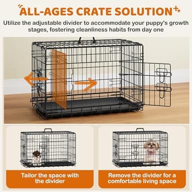 Yaheetech 30 inch Double Door Dog Crate w/Divider for Puppy, Collapsible Metal Dog Kennel with Removable Tray, Portable Travel Cage, Black - Image 7