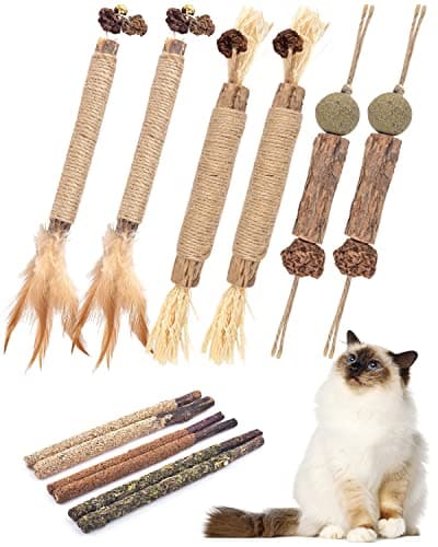 TINDTOP Catnip Chew Toys for Cats, 12 Pack Natural Silvervine Sticks for Kittens Teeth Cleaning, Matatabi Dental Care, Increase Appetite, Calm Cat Anxiety and Stress, Aggressive Chewers Cat Dental Toy - Image 1