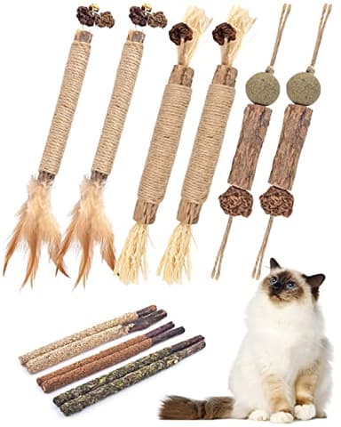 TINDTOP Catnip Chew Toys for Cats, 12 Pack Natural Silvervine Sticks for Kittens Teeth Cleaning, Matatabi Dental Care, Increase Appetite, Calm Cat Anxiety and Stress, Aggressive Chewers Cat Dental Toy - Image 1