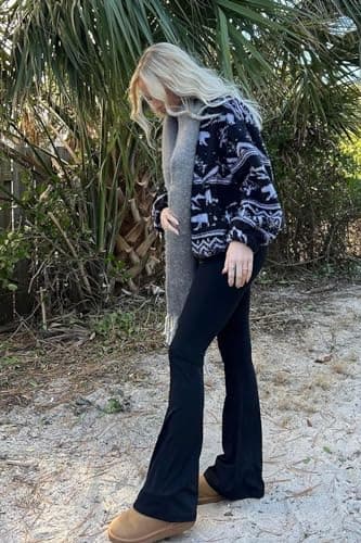 Sunzel Flare Leggings, Crossover Yoga Pants with Tummy Control, High Waisted and Wide Leg, No Front Seam Black Large 34" Inseam - Image 7