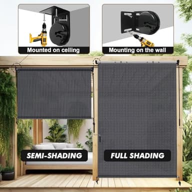 Artpuch Outdoor Roller Shade 6' W x 6' H, Blue Gray Exterior Cordless Patio Shades Roll Up Blinds with Spliced Pole Design, (2 Poles, One-Piece Fabric) - Image 7