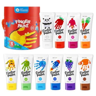 Jar Melo Washable Finger Paints for Toddlers, 10 Colors Large Capacity (2.1fl oz), Non Toxic Baby Paint for Hand and Feet, Safe Art Supplies, Preschool Learning Gifts for Kids Age 2+ - Image 1