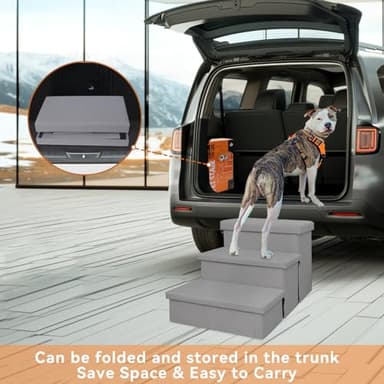 Zerbuger Wider Dog Stairs with Storage 18" H, 3-Step Sturdy Dog Steps for Large/Medium/Small Older Senior Dogs Cats, Folding Pet Stairs Climbing Bed or Couch, Arthritis-Friendly (Gray, No Condo) - Image 8