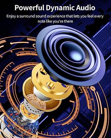 PocBuds Bluetooth Headphones Wireless Earbuds 80hrs Playtime Wireless Charging Case Digital Display Sports Ear Buds with Earhook Deep Bass IPX7 Waterproof Over-Ear Earphones for TV Phone Laptop Black - Image 6