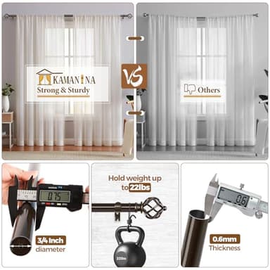 KAMANINA Bronze Curtain Rod 32 to 58 Inch(2.6-4.8ft), Adjustable Curtain Rods for Windows 28 to 48 Inch, 3/4 Inch Splicing Drapery Rods with Twisted Cage Finial - Image 6