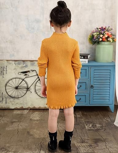 YETANLID Toddler Girls Knit Sweater Dress Long Sleeve Soft Touch Mock Neck Bodycon Winter Pullover Sweater Dress Yellow Size 3-4T - Image 3
