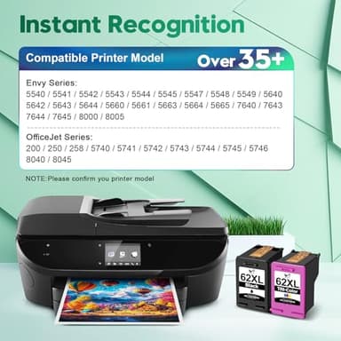 ONLYU Remanufactured for HP Ink 62 XL Cartridge Replacement for HP 62XL Ink Cartridge Combo Pack Works with Envy 7640 5660 5540 5640 7645 OfficeJet 5740 5745 250 200 Printer (1 Black, 1 Tri-Color) - Image 2