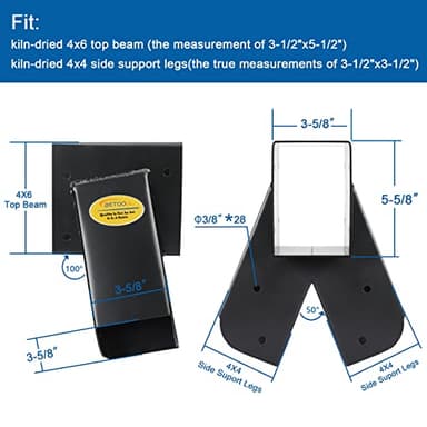 BETOOL Swing Set Brackets - 2pcs A Frame Swing Bracket Hardware with All Mounting Accessories (Black) - Image 2