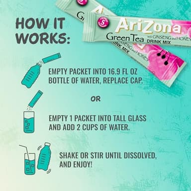 AriZona Green Tea with Ginseng and Honey - On-the-Go Powdered Drink Mix, 0.07oz 120 Count - 10ct Boxes (Pack of 12) - Image 6