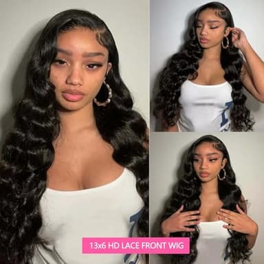 oveflect 34 Inch 13x6 Lace Front Wigs Human Hair 200 Density Body Wave HD Lace Front Wigs Human Hair Pre Plucked Natural Color Glueless Wig 100% Virgin Human Hair Lace Front Wigs for Women - Image 5