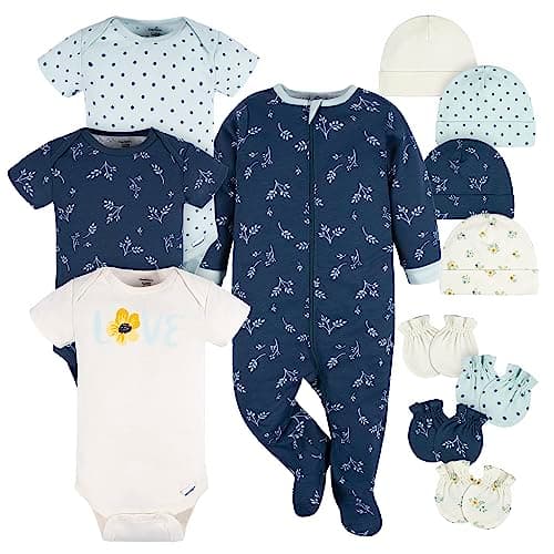 Gerber Baby Boys 12 Piece Layette Gift Set, Blue Flowers, 3-6 Months - Image 1