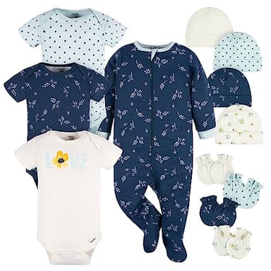 Gerber Baby Boys 12 Piece Layette Gift Set, Blue Flowers, 3-6 Months - Image 1
