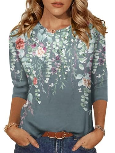 Zeagoo Plus Size Tops For Women Blouses Casual Round Neck Loose Fit 3/4 Sleeve T-Shirt For Summer Fashion Cute Blouse - Image 1