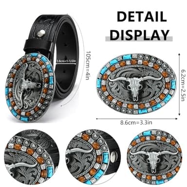 DOOPAI Men's Western Cowboy Belt –2 pack Longhorn Bull Pattern Buckle with Printed Engraving, Adjustable Strap, Fits Jeans - Image 3