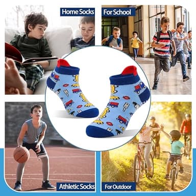 Welwoos Baby Boys Toddlers Grips Socks Kids Non Slip Anti Skid Ankle Fun Gifts Cotton No Show Socks with Grippers 9 Pairs (Trucks, 1-3T) - Image 5