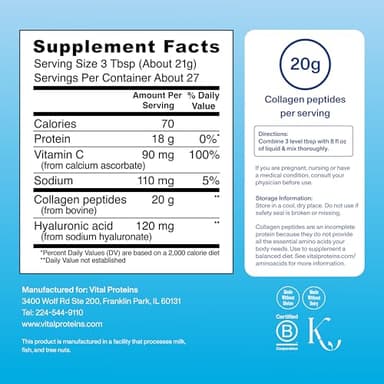 Vital Proteins Collagen Peptides Powder Advanced with Hyaluronic Acid & Vitamin C - 20oz Collagen Protein, Unflavored, 27 Servings - Image 5
