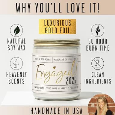 Engagement Gift, Engagement Gifts for Couples -'Engaged 2025' Candle, w/Peony & Rose Wedding Bouquet I Fiance Gifts for Women I Engaged Gift for Her I 50Hr Burn, USA Made - Image 8