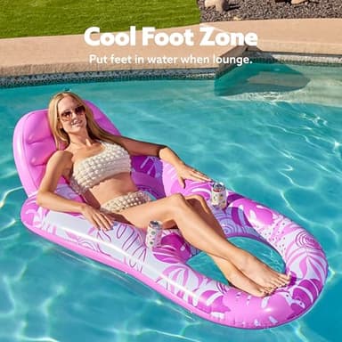 SLOOSH Pool Lounge Float Adult, Inflatable Pool Floats Lounger Raft Floaties Water Floating Recliner Chair with Cup Holders Foot Rest Swimming Floaty, Pink - Image 4