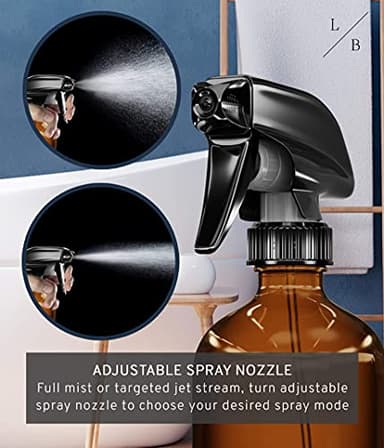 LiBa Amber Glass Spray Bottles 2 Pack, 16 oz Refillable Empty Spray Bottle for Cleaning, Essential Oils, Hair, Plants, Adjustable Nozzle for Squirt and Mist, Bleach/Vinegar/Rubbing Alcohol Safe - Image 4