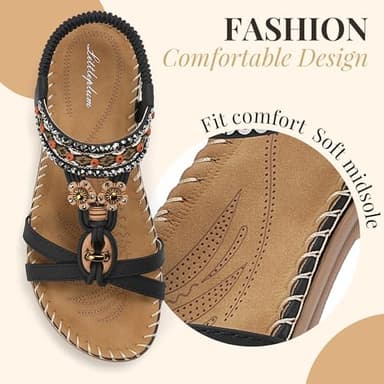 Littleplum Sandals for Women Arch Support Handmade Sandals Women's Summer Beach Sandals Comfort Walking Shoes Bohemian Flip Flops Womens Sandals Black Size 10 - Image 4