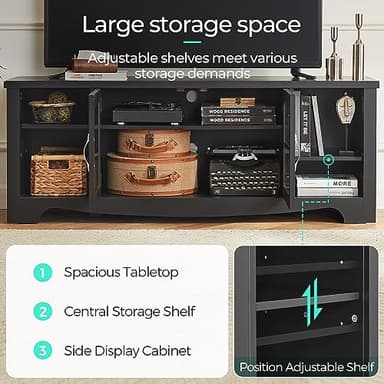 LINSY HOME Farmhouse TV Stand for 65 Inch TV, Wood Entertainment Center with Glass Door Storage Cabinet & Adjustable Shelves, Sturdy TV Console Table for Living Room Bedroom, Black - Image 4