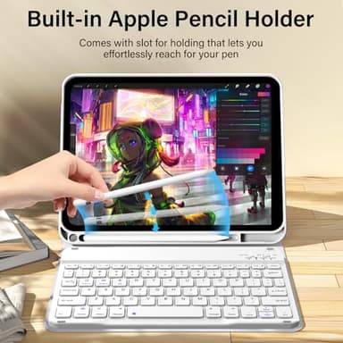 kenke for iPad 11/10th Gen Case with Keyboard 11/10.9 inch 2025 A16/2022, Detachable Wireless Bluetooth Keyboard Case Thin & Light with Built-in Left Side Pencil Holder, White Square Keycaps (Gray) - Image 4
