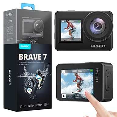 AKASO Brave 7 4K30FPS 20MP WiFi Action Camera with Touch Screen IPX8 33FT Waterproof Camera EIS 2.0 Zoom Support External Mic Voice Control with 2X 1350mAh Batteries Vlog Camera - Image 1