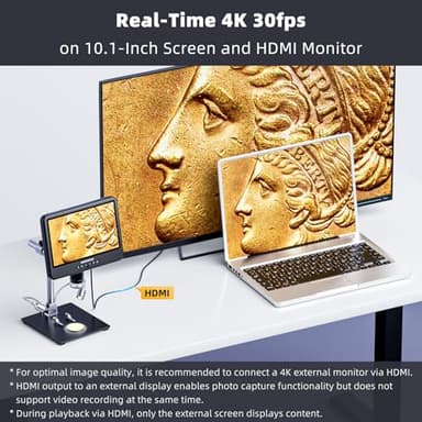 Andonstar 4K 30FPS Digital Microscope with 10.1" Screen, 3840P UHD Video Audio, Pro Boom Arm Stand for Soldering, Electronics Repair, Coin, AD208S-Pro HDMI Electronic Microscope for Adults, 64GB - Image 5